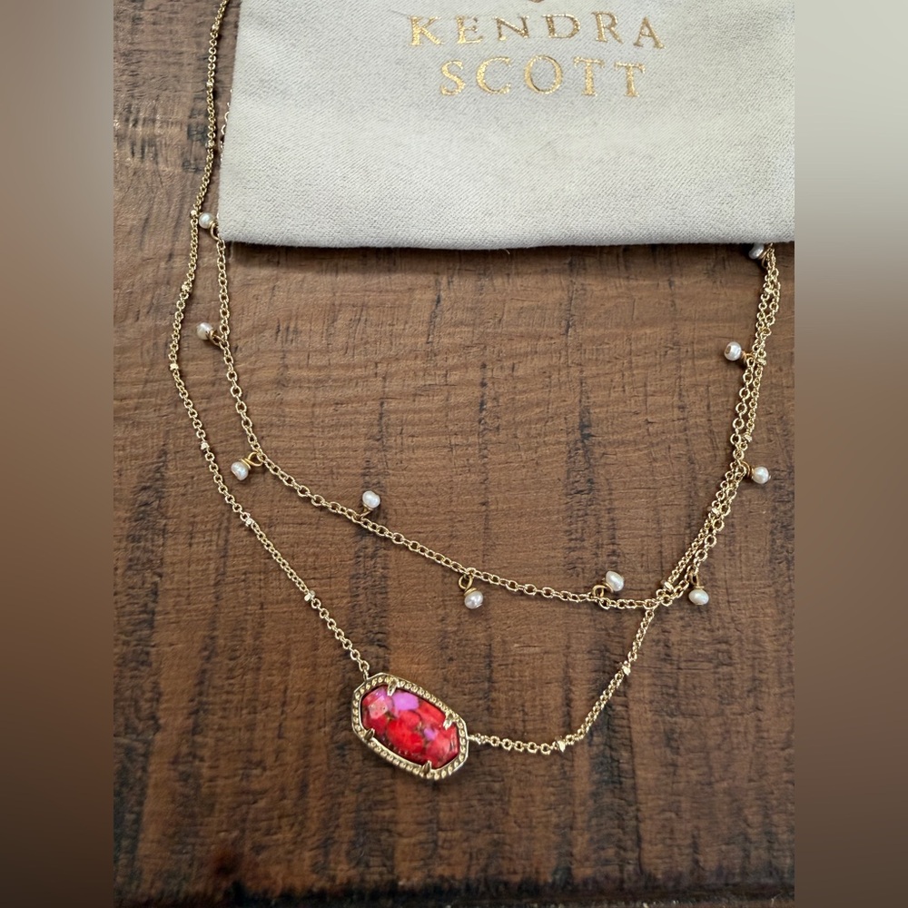 NWT Kendra Scott Elisa Gold Pearl Multistrand Necklace